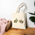 Cottagecore Bunny Pair Reusable Tote - Retro Earthy Field Animal Aesthetic Bag
