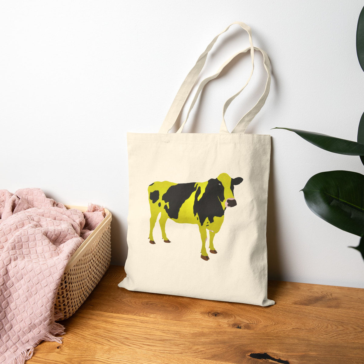 Yellow Cow Graphic Tote Bag - Hand-Drawn Heritage Cattle Market Bag