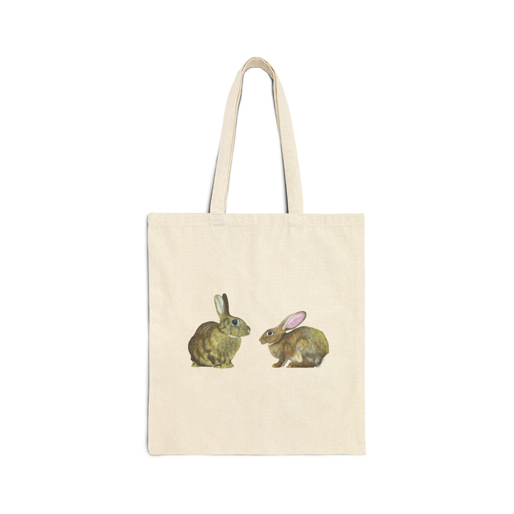 Cottagecore Bunny Pair Reusable Tote - Retro Earthy Field Animal Aesthetic Bag