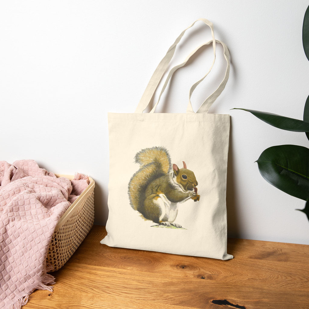 Woodland Squirrel Canvas Tote - Vintage Botanical Art Shopping Bag