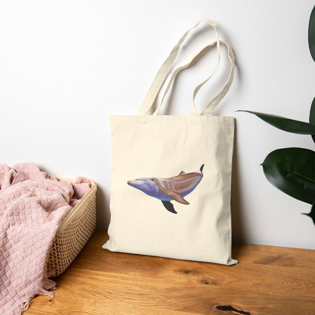 Ocean Dolphin Canvas Tote Bag - Vintage Marine Art Shopping Bag