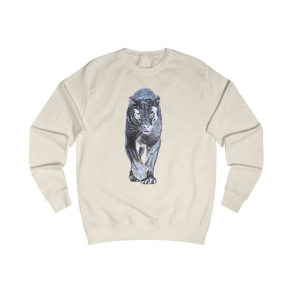 Midnight Black Panther Sweatshirt - Hand-Drawn Wildlife Art Print