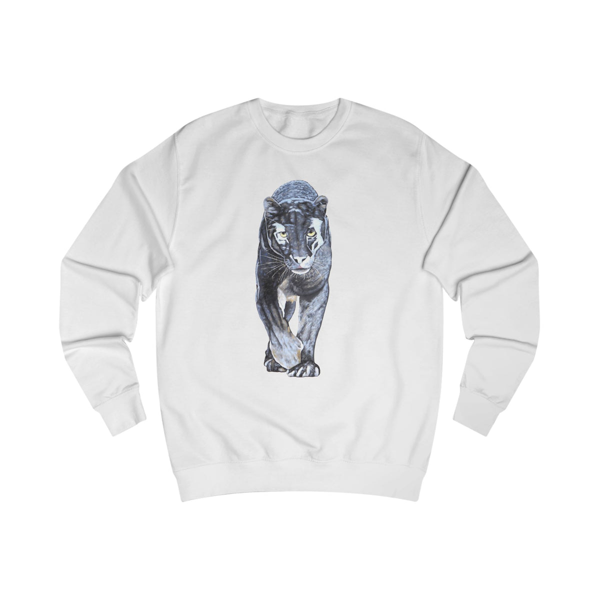 Midnight Black Panther Sweatshirt - Hand-Drawn Wildlife Art Print