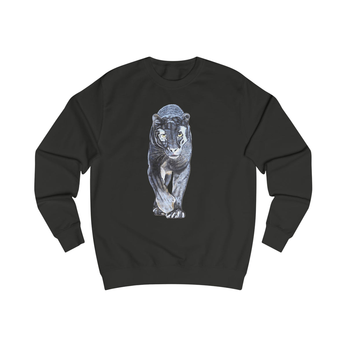 Midnight Black Panther Sweatshirt - Hand-Drawn Wildlife Art Print