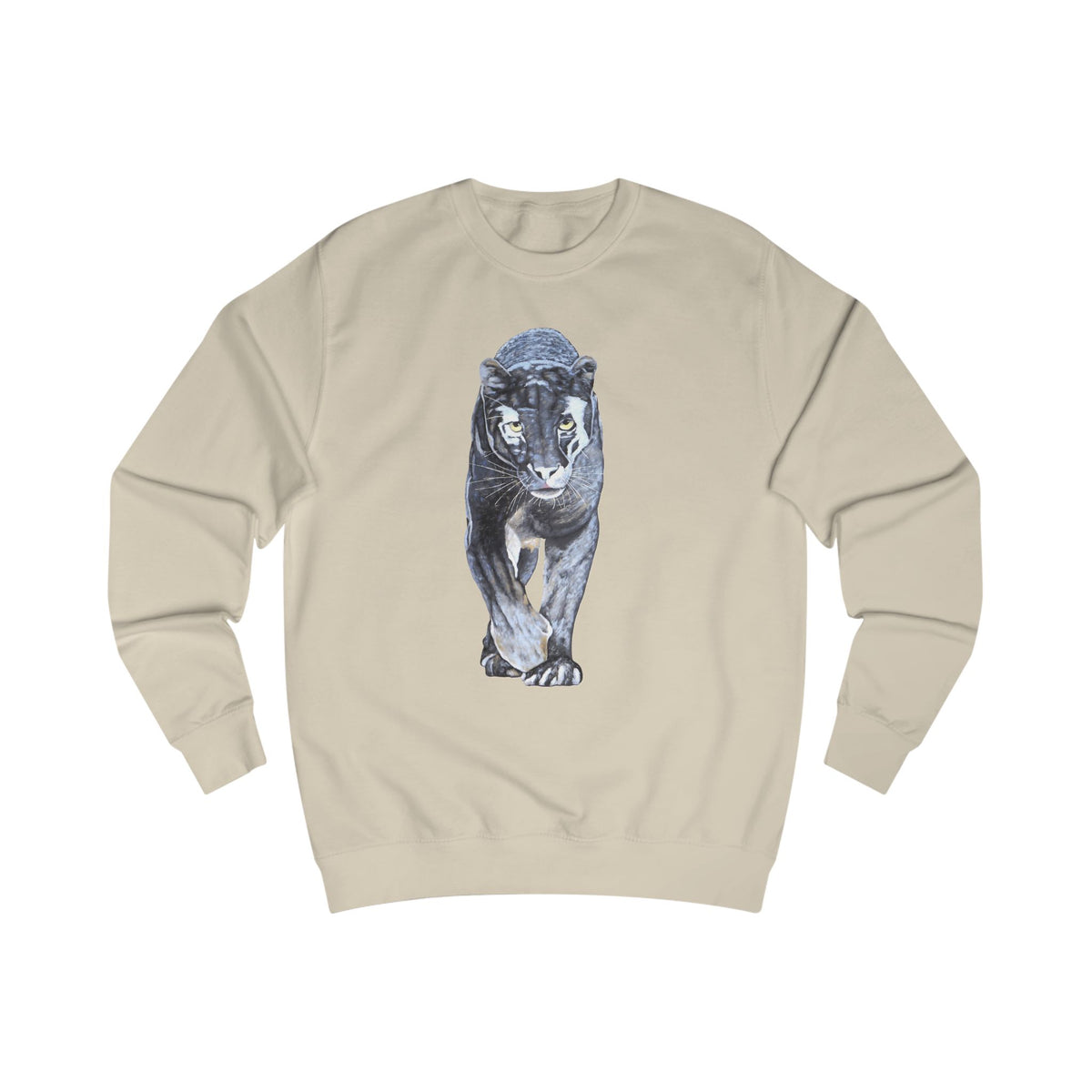 Midnight Black Panther Sweatshirt - Hand-Drawn Wildlife Art Print