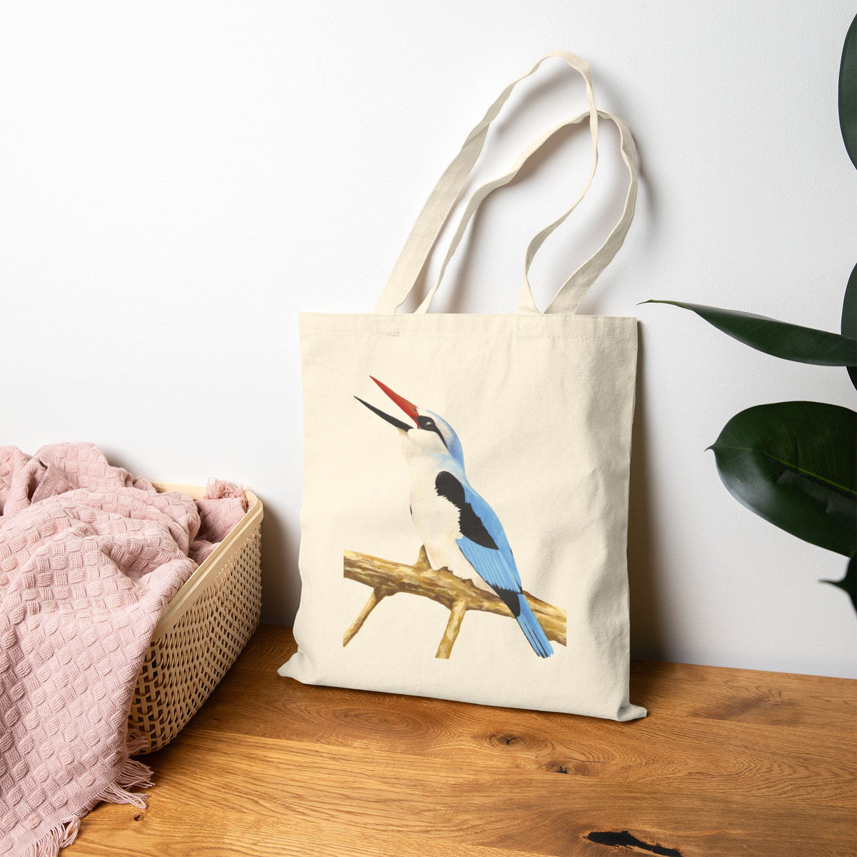 Woodland Kingfisher Graphic Tote Bag - Hand-Drawn Wilderness Market Bag