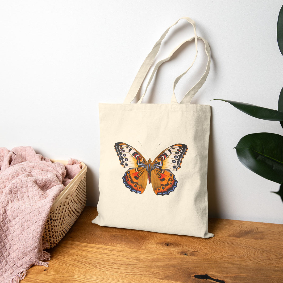 Monarch Butterfly Canvas Tote Bag - Vintage Botanical Art Shopping Bag