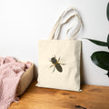 Botanical Honeybee Canvas Tote Bag - Vintage Insect Art Shopping Bag