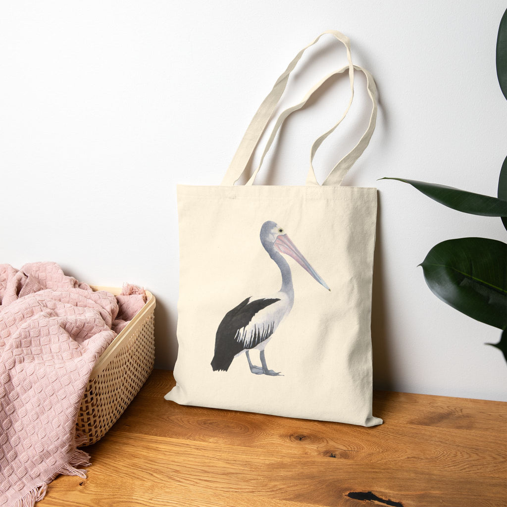 Coastal Pelican Canvas Tote Bag - Vintage Ocean Art Shopping Bag