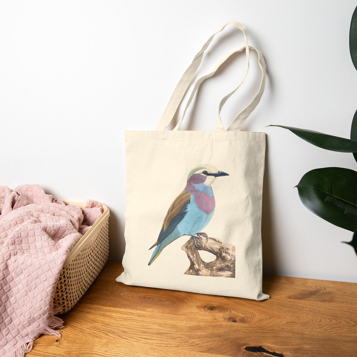 Lilac-Breasted Roller Graphic Tote Bag - Hand-Drawn African Wildlife Market Bag